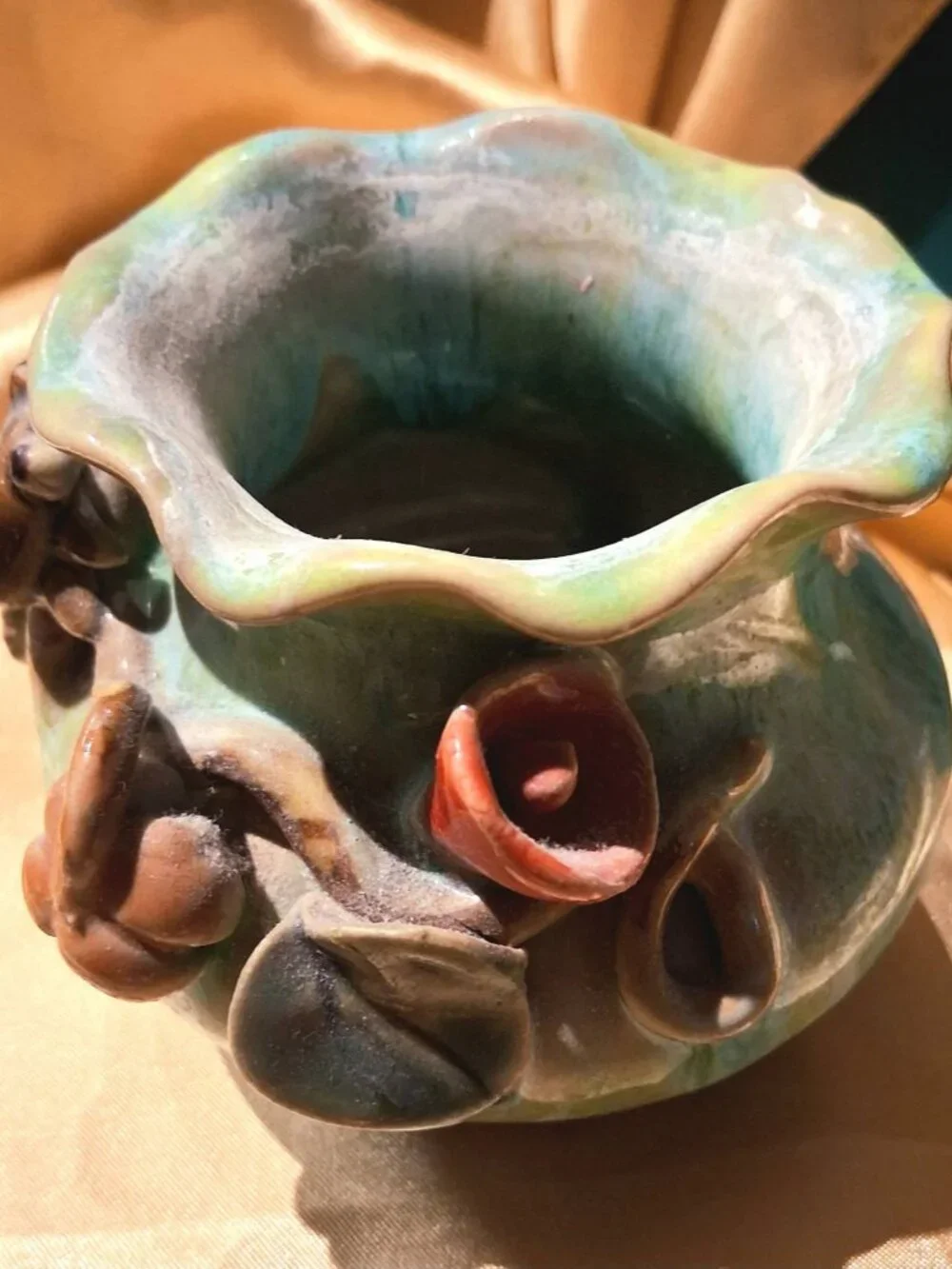 Vintage Mid-to-late 20th-century majolica-style and studio art pottery vase